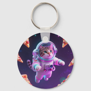 Süßer Astronaut Katzen schwebender Pizza Weltraum Schlüsselanhänger
