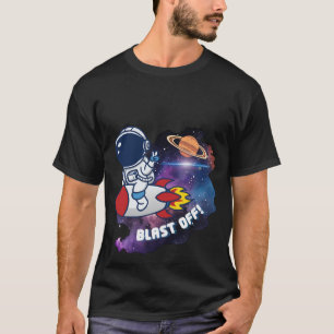 Süßer Astronaut Reitet Rakete Blast Off Space T-Sh T-Shirt