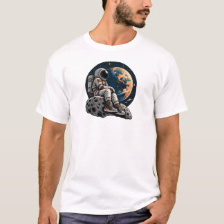 Süßer Astronaut sitzt auf Asteroiden Weltraumkunst T-Shirt