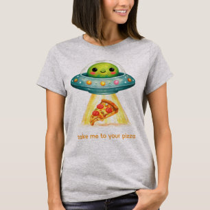 Süßer Außerirdischer entführt Pizza Lustiger UFO E T-Shirt