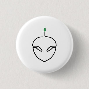 Süßer Außerirdischer in Ein-Linien-Kunst mit grüne Button