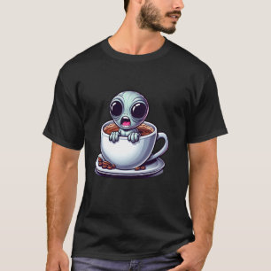 Süßer Außerirdischer in Kaffeetasse Lustige Cartoo T-Shirt