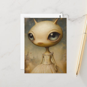 Süßer Außerirdischer mit großen Augen Fantasy Postkarte
