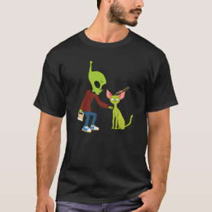 Süßer Außerirdischer streichelt eine Katze für Kat T-Shirt