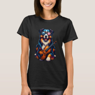 Süßer australischer Schäferhund Violinist Musiker T-Shirt