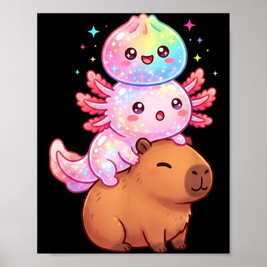 Süßer Axolotl Capybara Regenbogen Dumpling lustig Poster (Vorne)