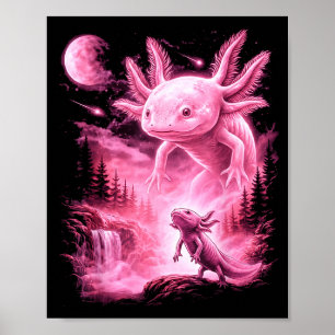Süßer Axolotl, der zum Mond heult Meme mystisch Poster