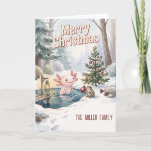 Süßer Axolotl & Frosch Woodland-Weihnachten Custom Karte