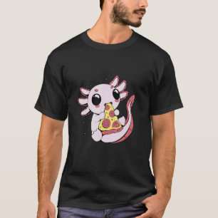 Süßer Axolotl isst ein Stück Pepperoni-Käse-Pizza T-Shirt