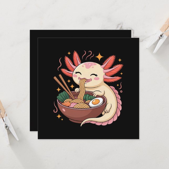 Süßer Axolotl isst Ramen-Nudeln (Vorderseite/Rückseite Beispiel)