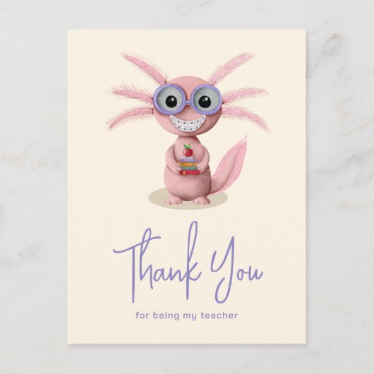 Süßer Axolotl-Lehrer Dankeschön Postkarte (Vorderseite)