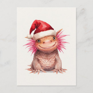 Süßer Axolotl mit Santa-Hut Aquarell Feiertagspostkarte