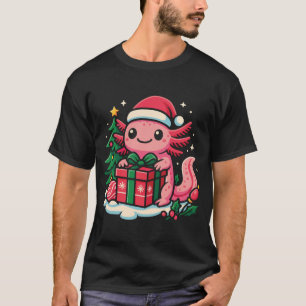 Süßer Axolotl mit Weihnachtsmannmütze hält ein Chr T-Shirt