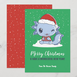 Süßer Axolotl Santa Hut Schnee Winter Frohe Weihna Feiertagskarte