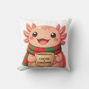 Süßer Axolotl trinkt Kaffee Weihnachts Akzent  Kissen