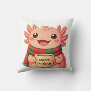 Süßer Axolotl trinkt Kaffee Weihnachtsakzent Kissen