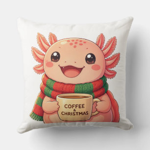 Süßer Axolotl trinkt Kaffee Weihnachtsakzent Kissen