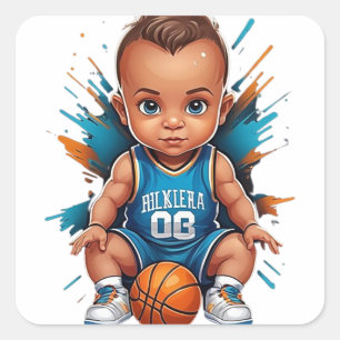 Süßer Baby-Basketballspieler Quadratischer Aufkleber