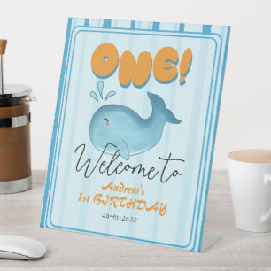 Süßer Baby Blauwal zum 1. Geburtstag Willkommen Sockelschild