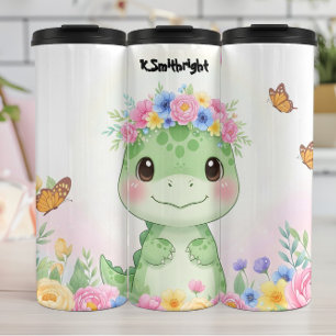 Süßer Baby-Dinosaurier-Blumenkrone Thermosbecher