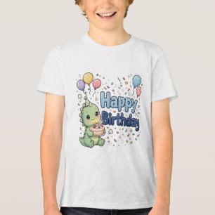 Süßer Baby-Dinosaurier Glücklicher Geburtstagskuch Tri-Blend Shirt