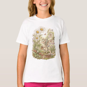 Süßer Baby-Drache beim Gärtnern im Märchenhaus T-Shirt