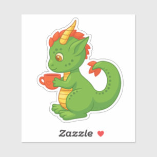 Süßer Baby-Drache hält Tasse Aufkleber