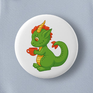 Süßer Baby-Drache hält Tasse Button