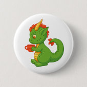 Süßer Baby-Drache hält Tasse Button (Vorderseite)
