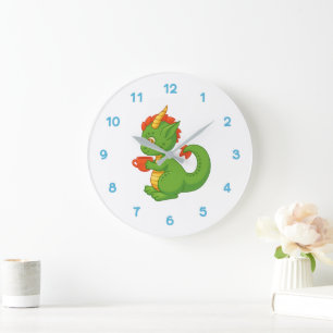Süßer Baby-Drache hält Tasse Große Wanduhr