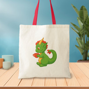 Süßer Baby-Drache hält Tasse Tragetasche