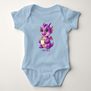Süßer Baby-Drache hält Teetasse Kawaii Baby Strampler