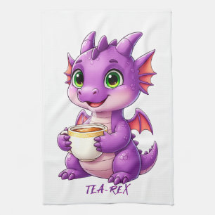 Süßer Baby-Drache hält Teetasse Kawaii Geschirrtuch