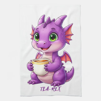 Süßer Baby-Drache hält Teetasse Kawaii Geschirrtuch