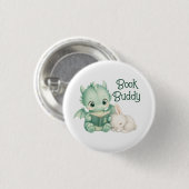 Süßer Baby-Drache liest Buch-Geschichtenbuch-Kinde Button (Vorne & Hinten)