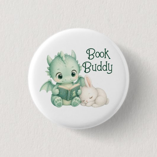 Süßer Baby-Drache liest Buch-Geschichtenbuch-Kinde Button (Vorderseite)