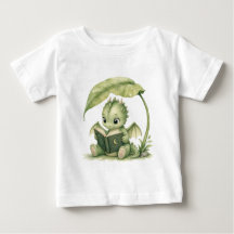 Süßer Baby-Drache liest Storybook unter Blatt Kind