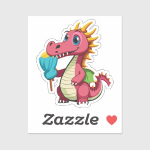 Süßer Baby-Drache mit seinem Lieblingsbonbon Aufkleber