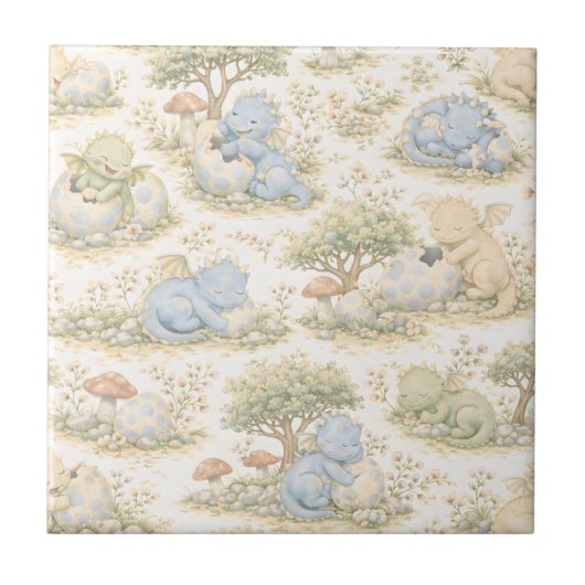 Süßer Baby-Drache Pastell-Waldmuster (3) Fliese (Vorderseite)