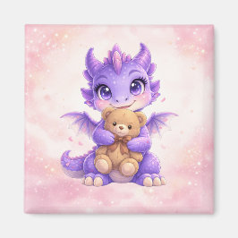 Süßer Baby-Drache umarmt Teddybär Quadrat-Magnet Magnet