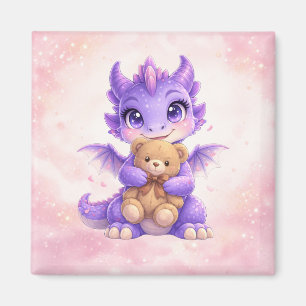 Süßer Baby-Drache umarmt Teddybär Quadrat-Magnet Magnet