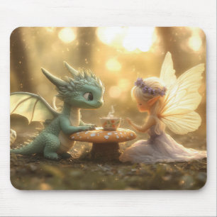 Süßer Baby-Drache und Fee genießen Tee  Mousepad