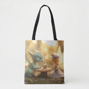 Süßer Baby-Drache und Fee genießen Tee Tasche
