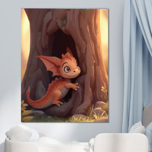 Süßer Baby-Drache Wald-Fantasie-Kinderzimmer-Wand Poster