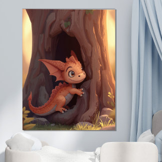 Süßer Baby-Drache Wald-Fantasie-Kinderzimmer-Wand  Poster
