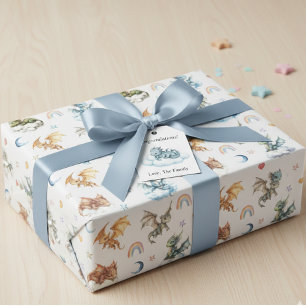 Süßer Baby-Drache Wasserfarbe Wolken Nacht Geschenkpapier