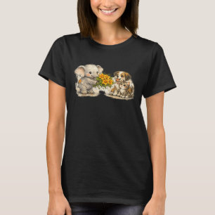 Süßer Baby-Elefant gibt Hund Kürbisblumen T-Shirt