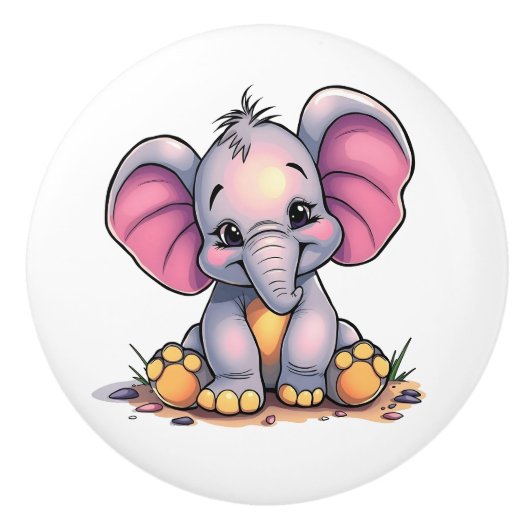 Süßer Baby-Elefant  Keramikknauf (Vorderseite)