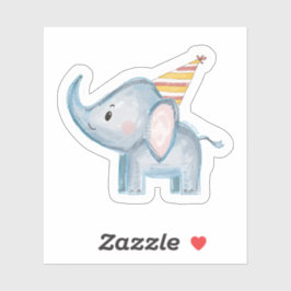 Süßer Baby-Elefant mit Partyhut-Geburtstagssticker Aufkleber