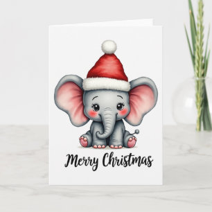 Süßer Baby-Elefant mit Weihnachtsmannmütze Frohe W Karte